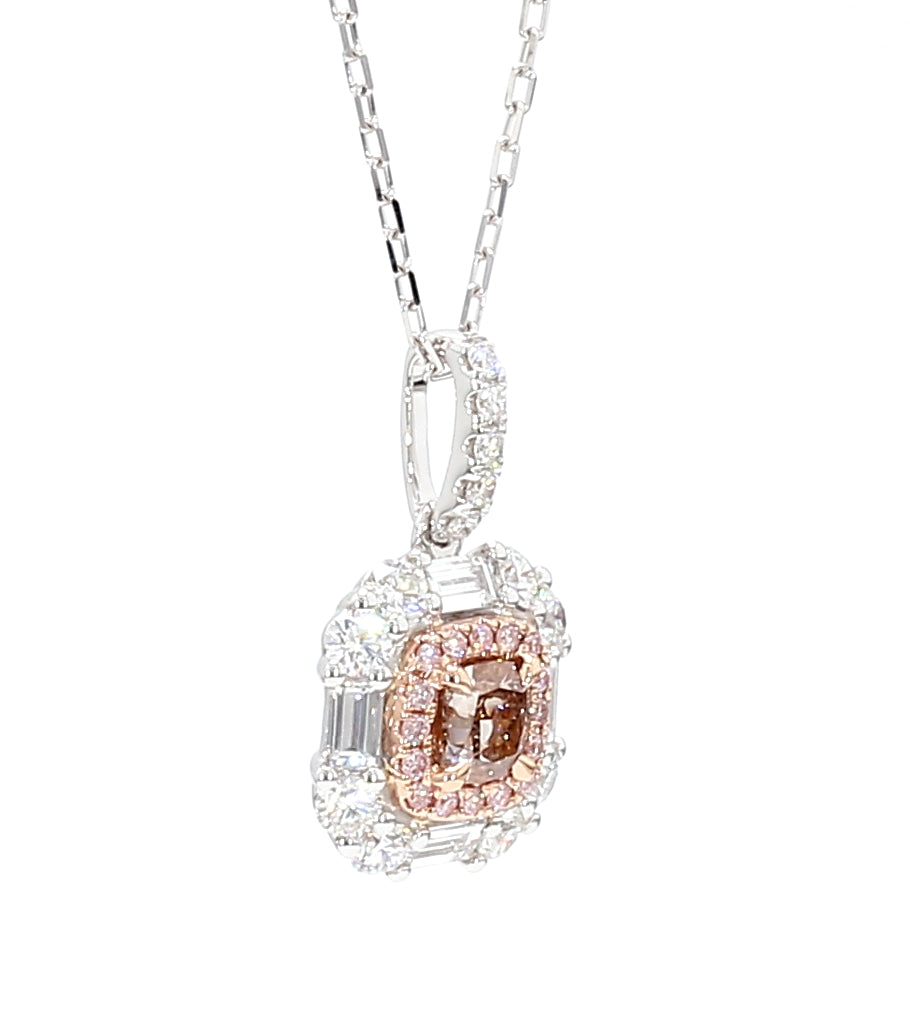GIA Natural Fancy Pinkish Brown Cushion Diamond 1.66 Carat TW Gold Pendant