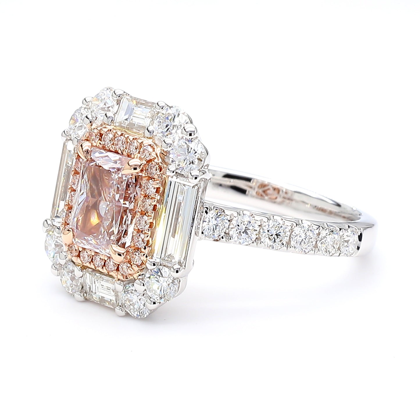 GIA Natural Fancy Light Brown-Pink Radiant Diamond 3.01 Carat TW Gold Ring