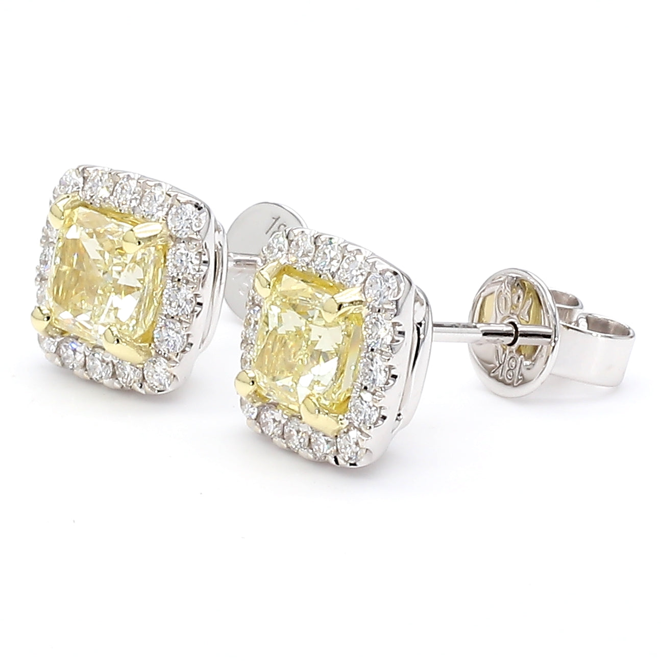 GIA Certified Natural Light Yellow Radiant Diamond 1.79 Carat TW Gold Earrings