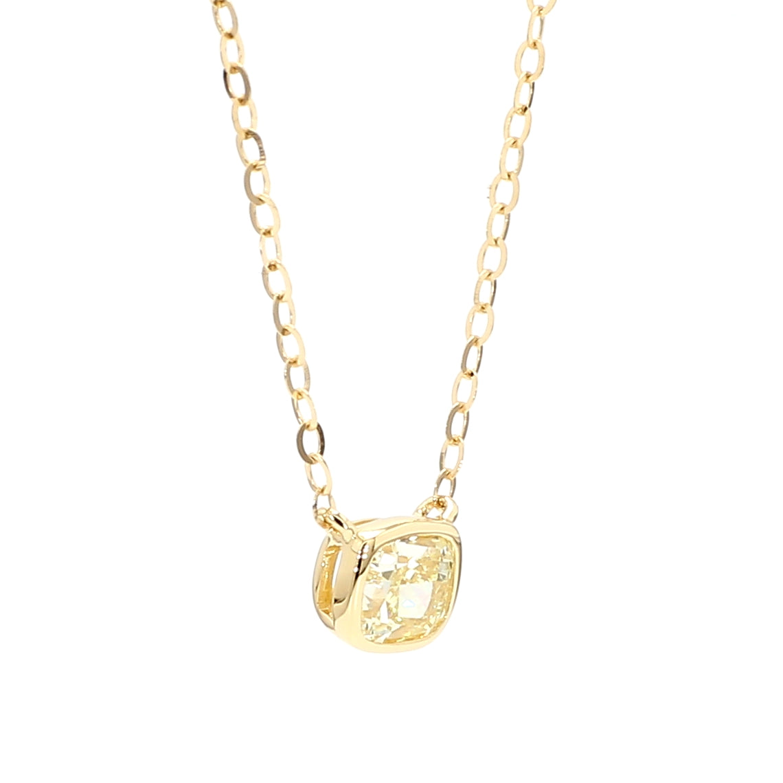 Natural Yellow Cushion Diamond 0.60 Carat TW Gold Necklace
