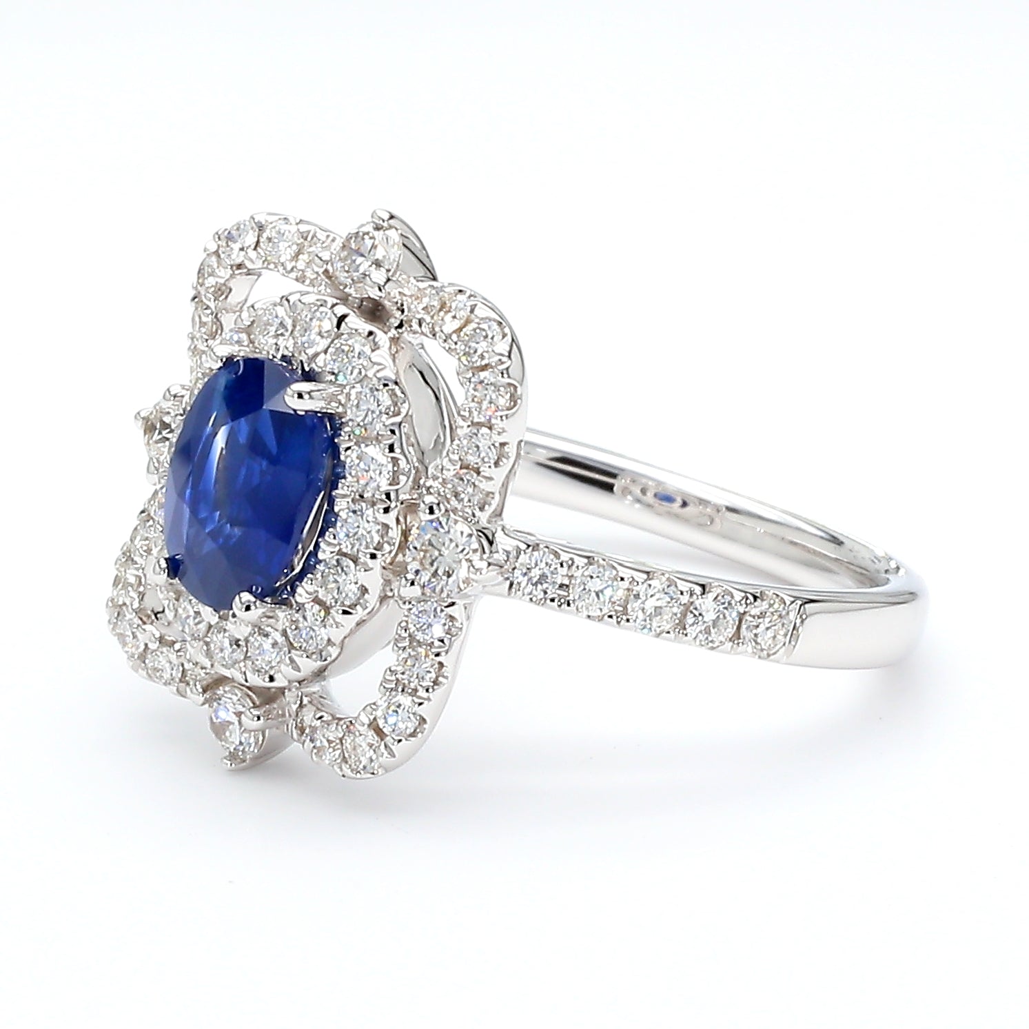Natural Blue Oval Sapphire and Diamond 1.62 Carat TW Gold Ring