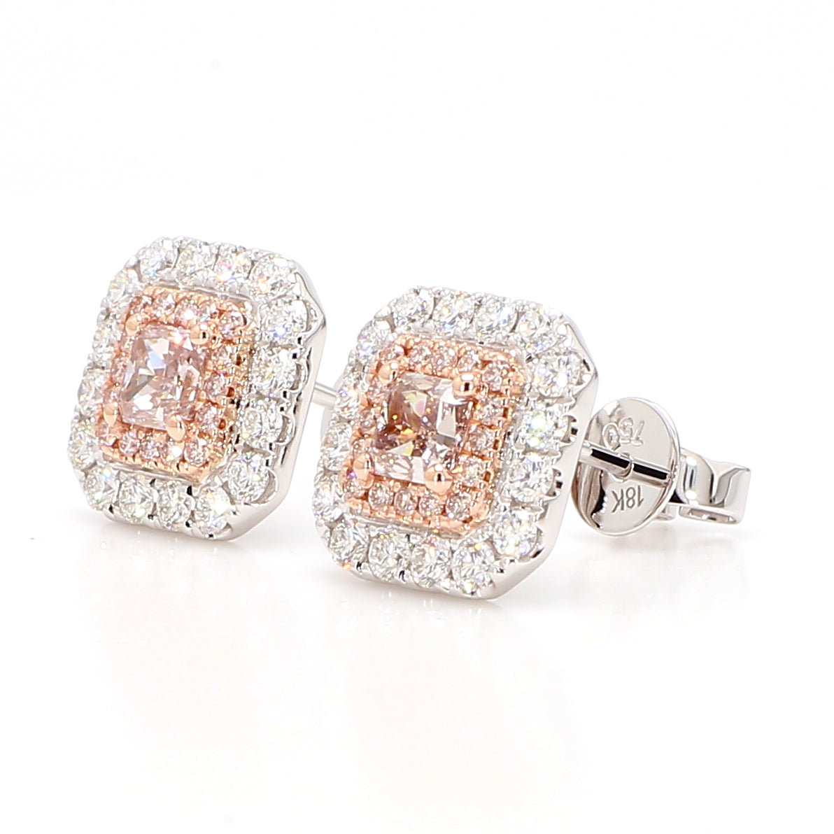 GIA Natural Fancy Light Pinkish Brown Radiant Diamond 1.45 Carat Gold Earrings