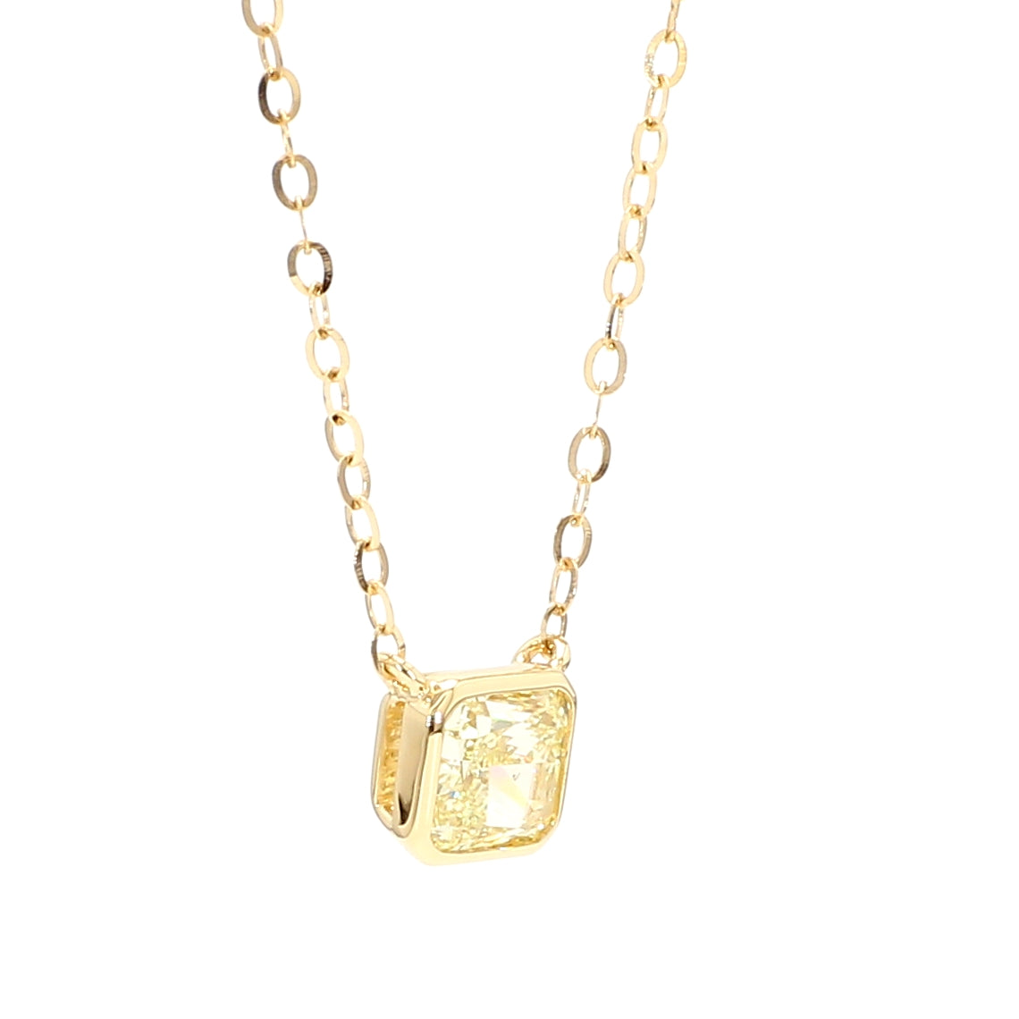 GIA Natural Fancy Light Yellow Radiant Diamond 0.71 Carat TW Gold Necklace