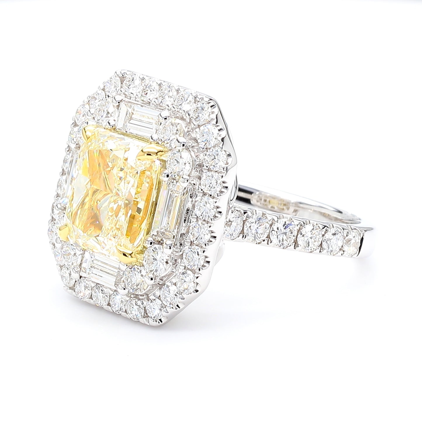 GIA Certified Natural Light Yellow Radiant Diamond 4.80 Carat TW Gold Ring