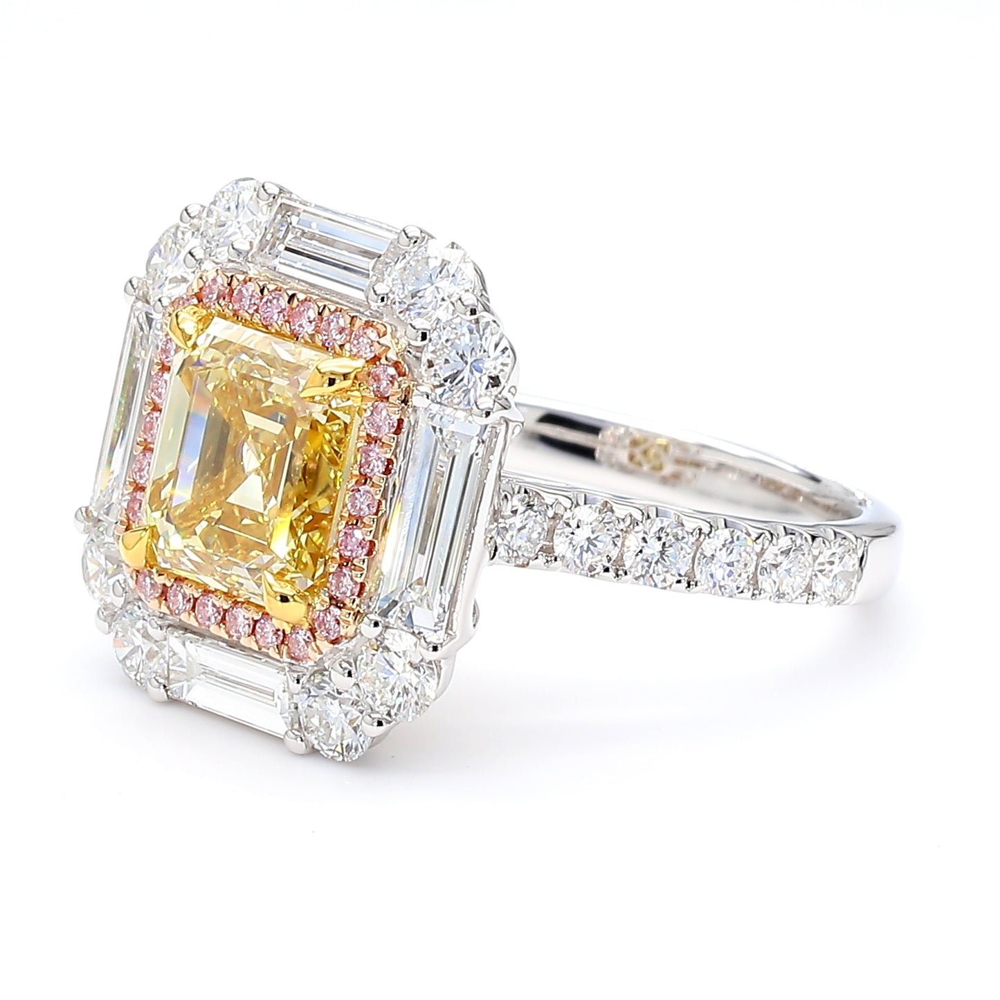GIA Natural Fancy Brownish Yellow Asscher Diamond 4.48 Carat TW Gold Ring
