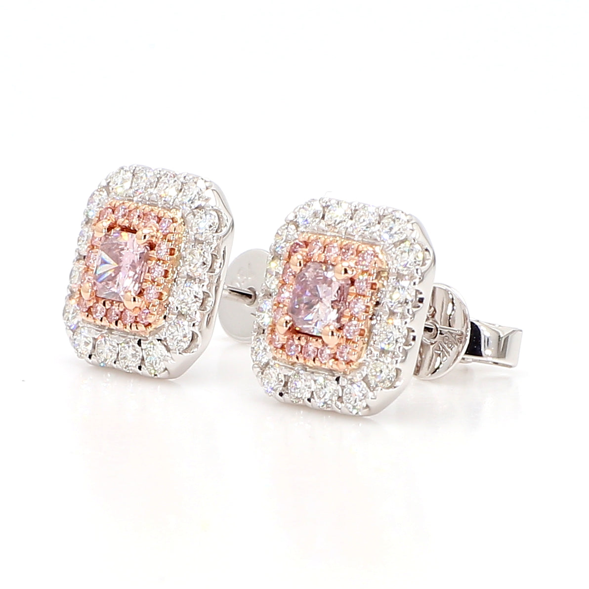 GIA Natural Fancy Brownish Pink Radiant Diamond 1.10 Carat TW Gold Earrings