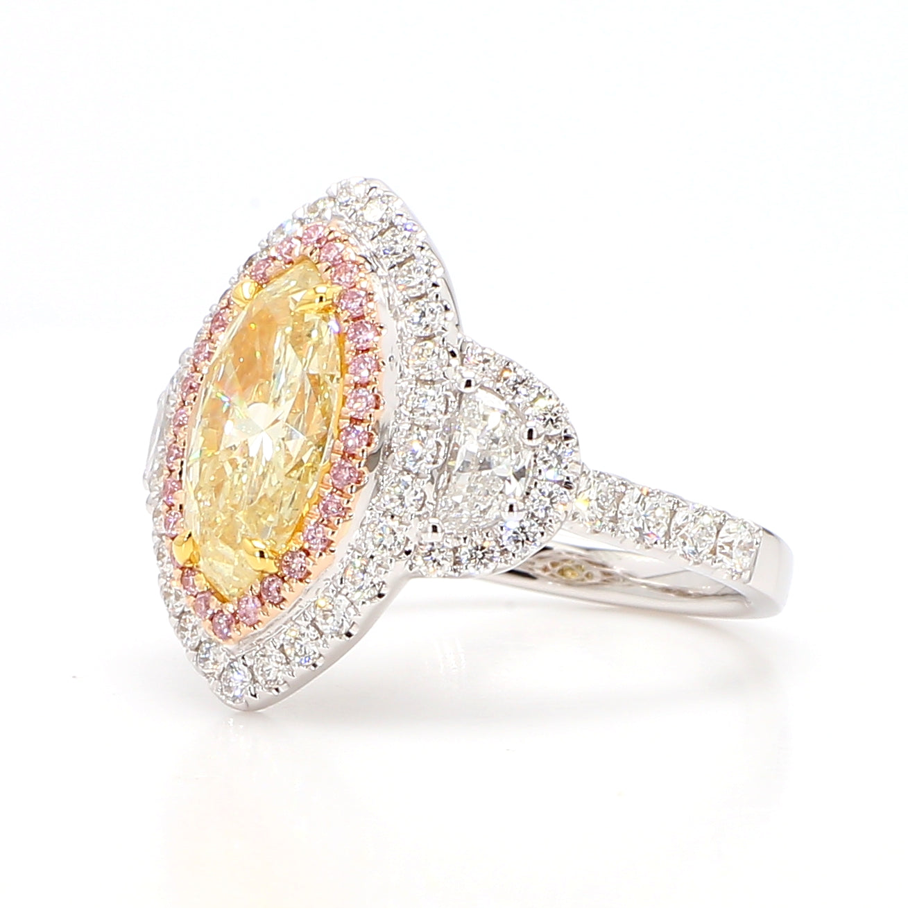 GIA Certified Natural Light Yellow Marquise Diamond 3.51 Carat TW Gold Ring