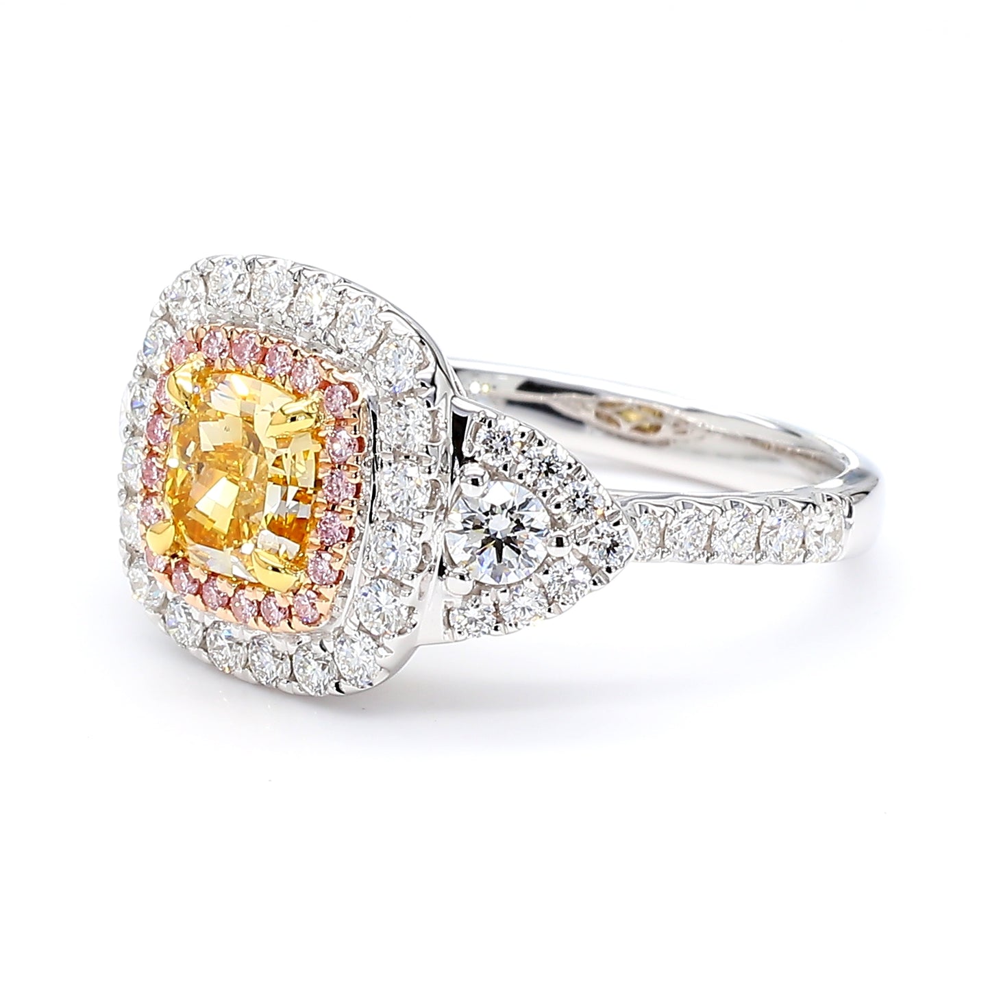 GIA Natural Fancy Intense Orangy Yellow Cushion Diamond 1.92 Carat TW Gold Ring