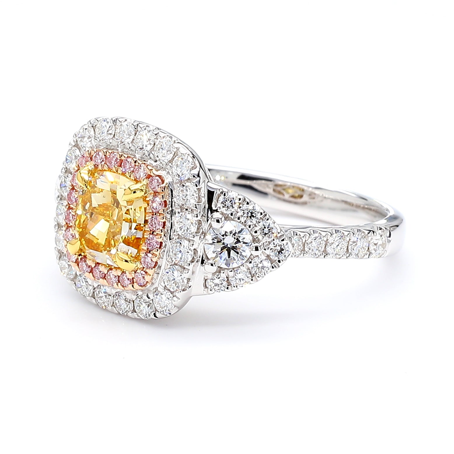 GIA Natural Fancy Intense Orangy Yellow Cushion Diamond 1.92 Carat TW Gold Ring