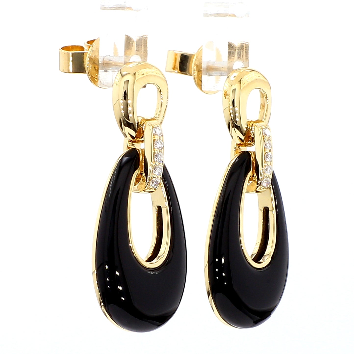 Natural Black Onyx and Diamond 5.94 Carat TW Gold Earrings