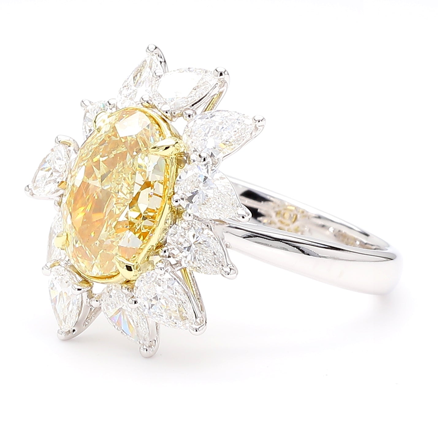 GIA Certified Natural Light Yellow Oval Diamond 4.72 Carat TW Gold Ring