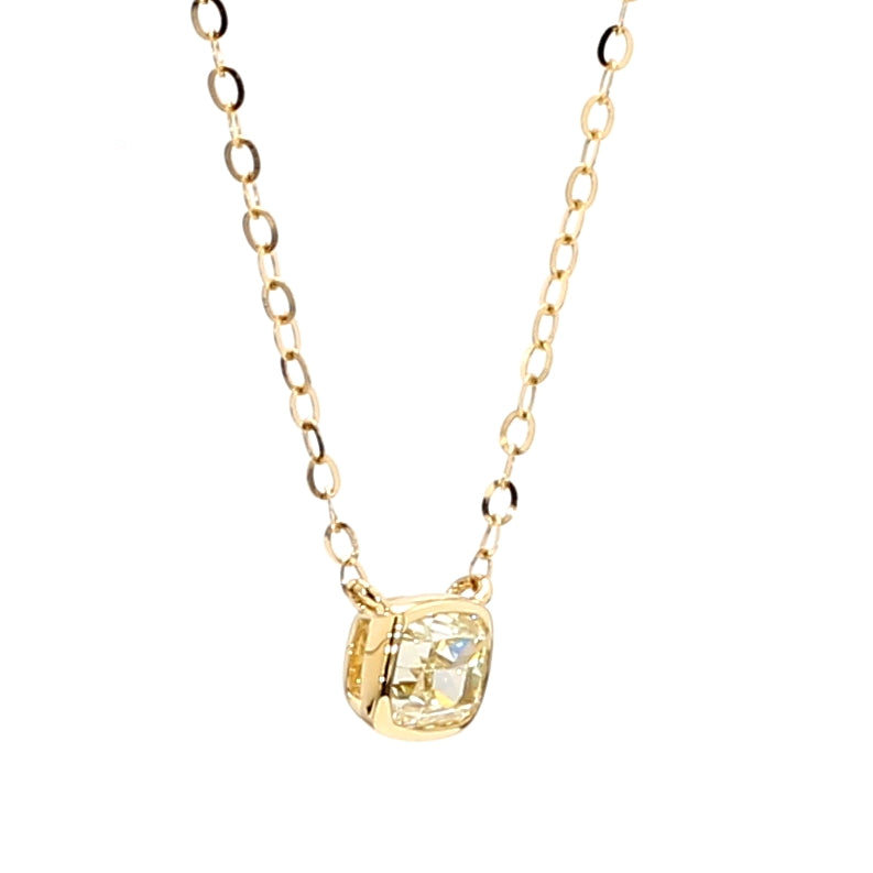 Natural Yellow Cushion Diamond 0.55 Carat TW Gold Necklace