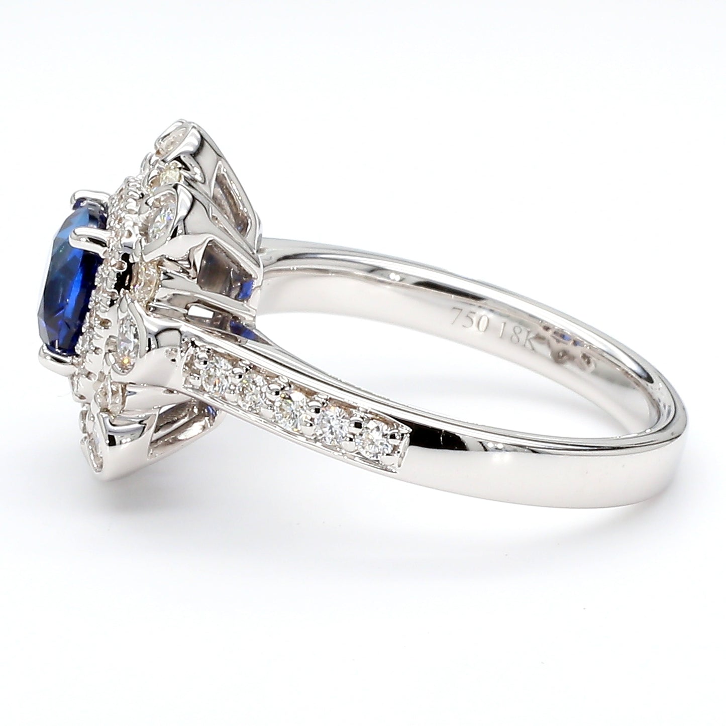 Natural Blue Cushion Sapphire and Diamond 2.03 Carat TW Gold Ring