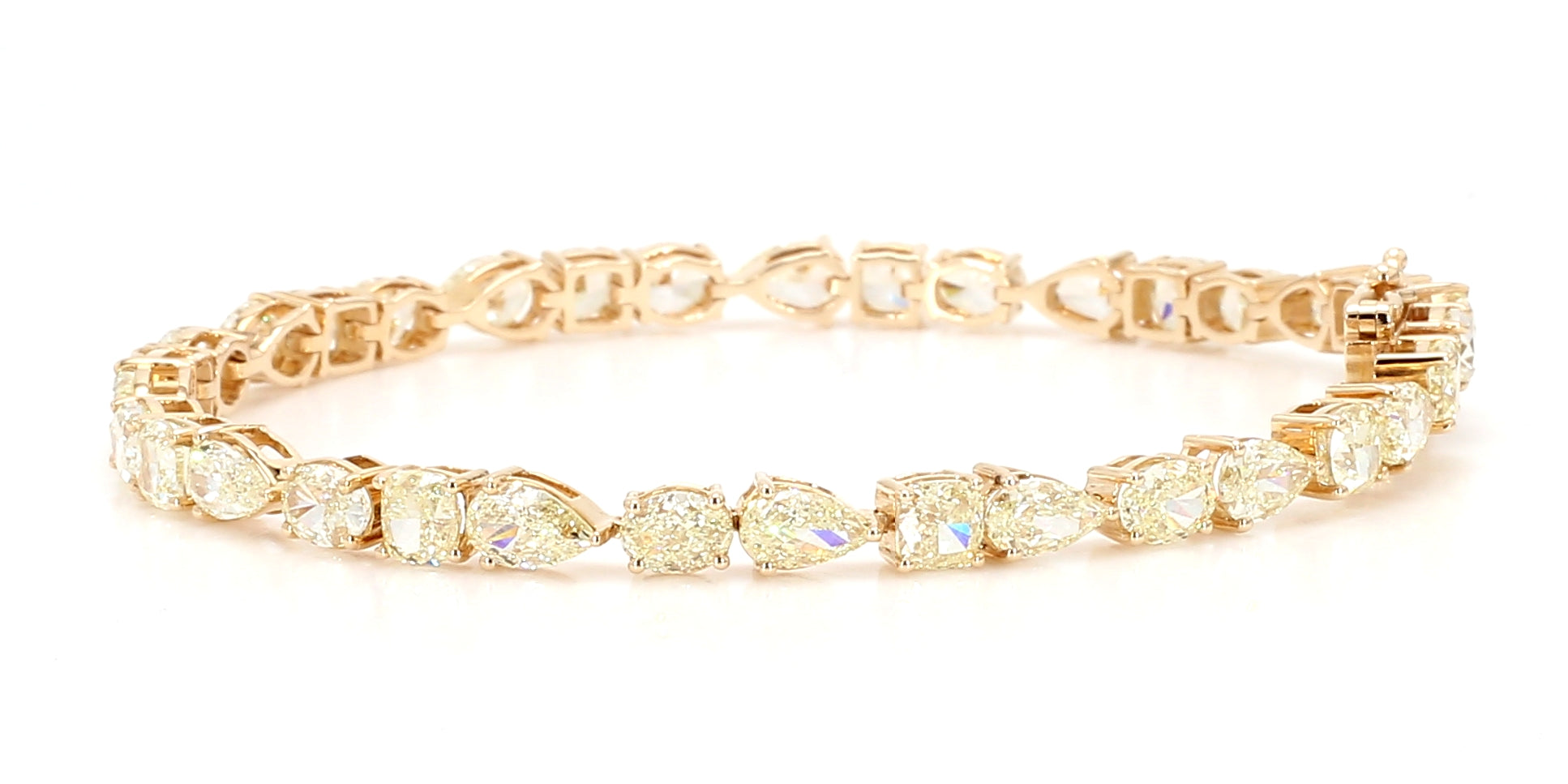 Natural White Pear Diamond 11.35 Carat TW Gold Tennis Bracelet