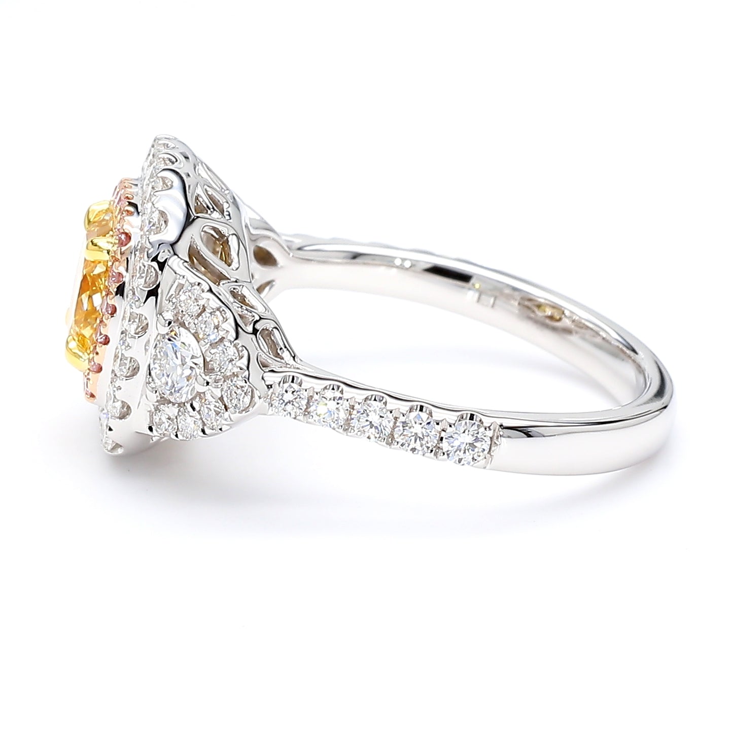 GIA Natural Fancy Intense Orangy Yellow Cushion Diamond 1.92 Carat TW Gold Ring