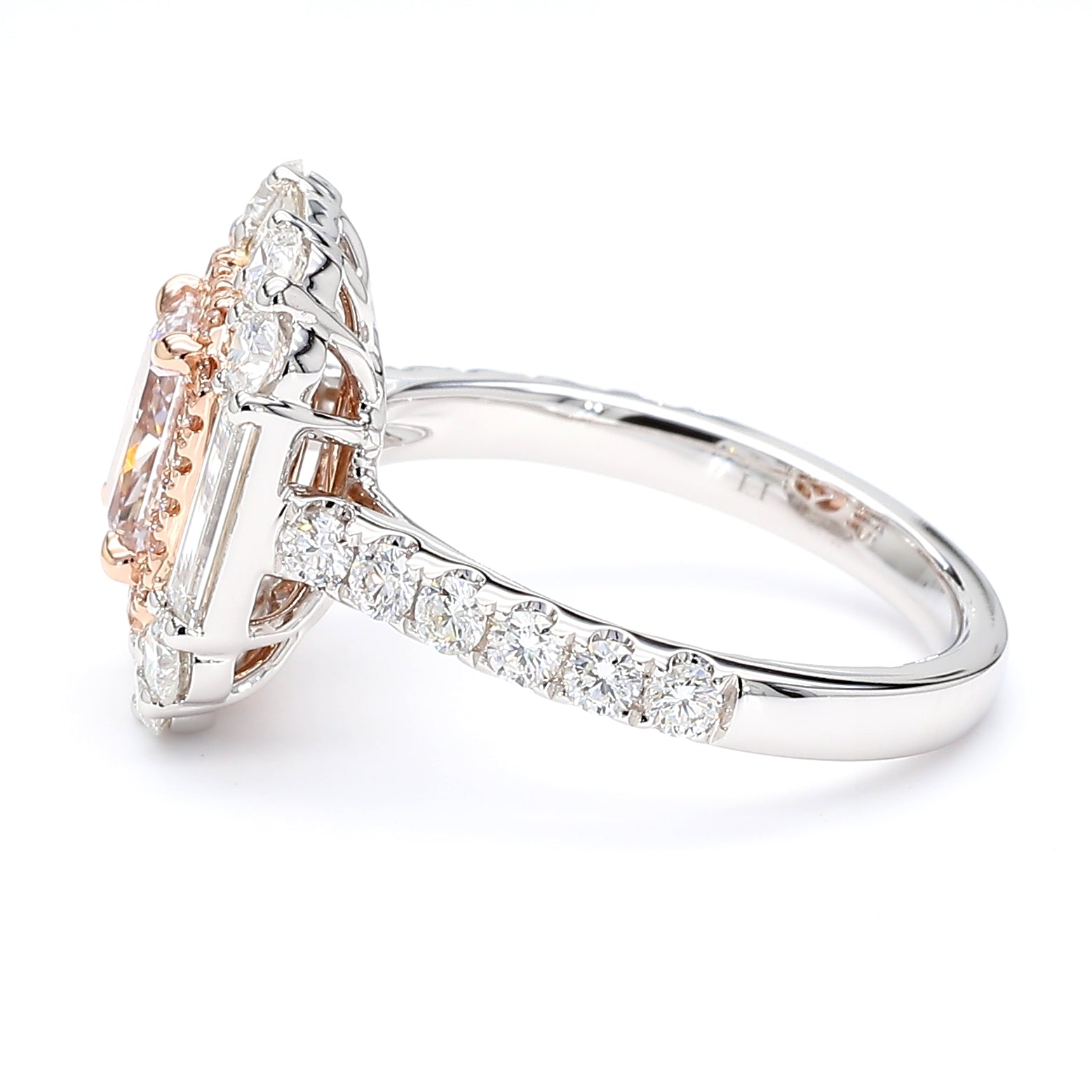 GIA Natural Fancy Light Brown-Pink Radiant Diamond 3.01 Carat TW Gold Ring