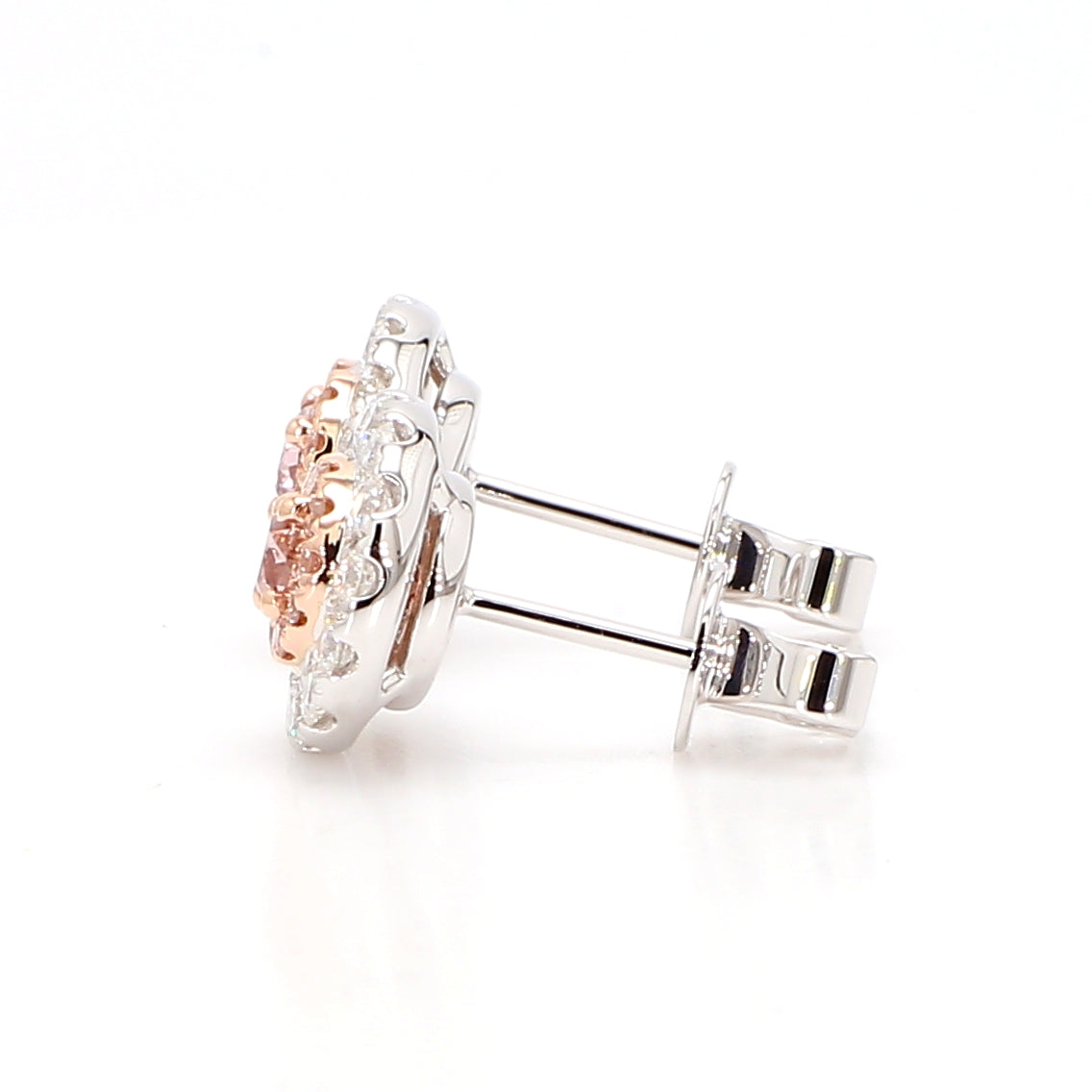 GIA Natural Fancy Brownish Orangy Pink Oval Diamond 0.94 Carat TW Gold Earrings