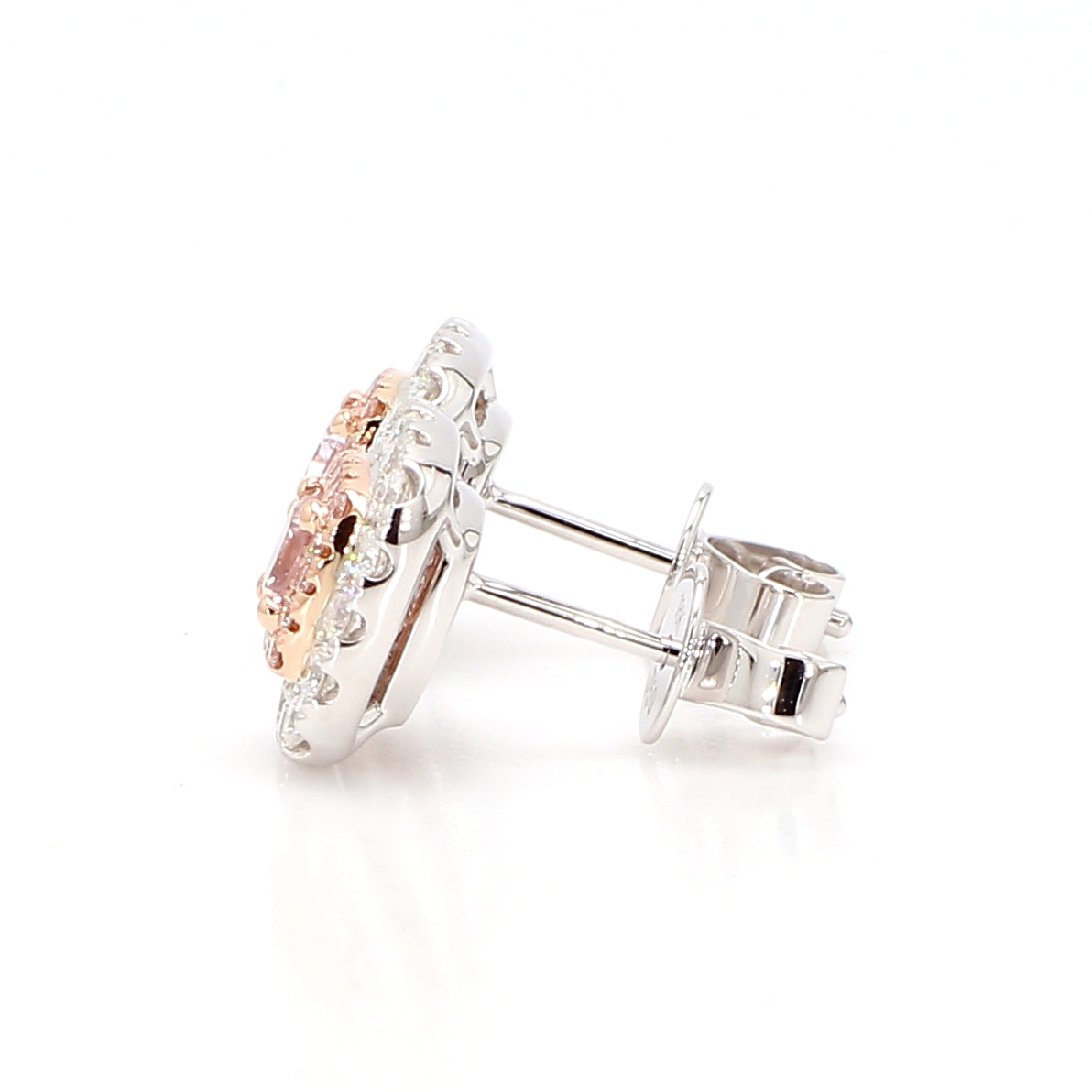 GIA Fancy Light Purplish Pink Cushion Diamond 0.99 Carat TW Gold Earrings