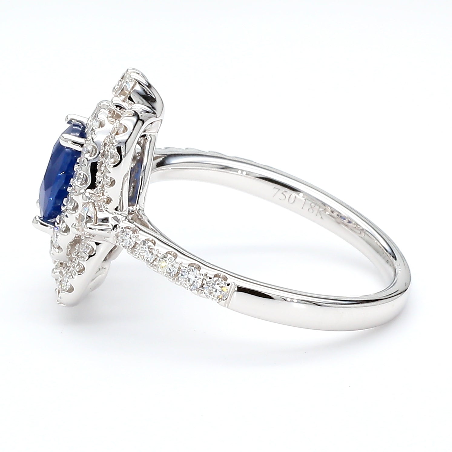Natural Blue Oval Sapphire and Diamond 1.62 Carat TW Gold Ring