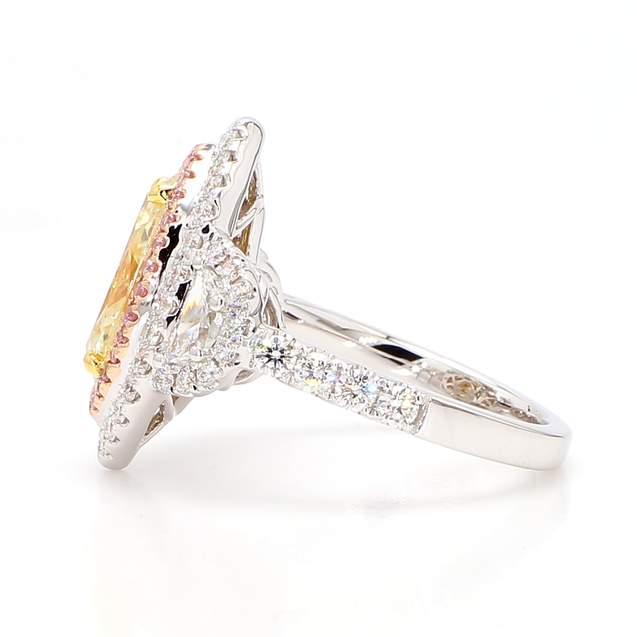 GIA Certified Natural Light Yellow Marquise Diamond 3.51 Carat TW Gold Ring