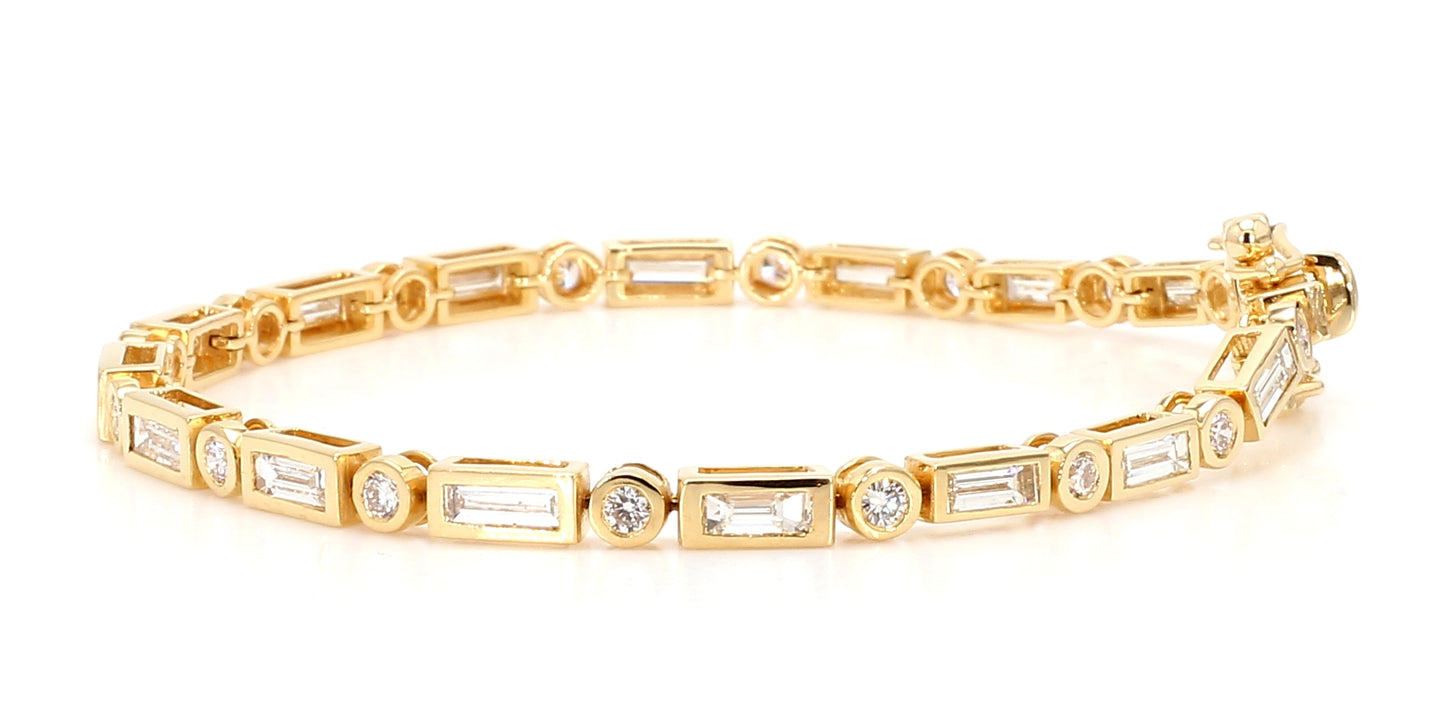 Natural White Baguette Diamond 3.50 Carat TW Gold Tennis Bracelet