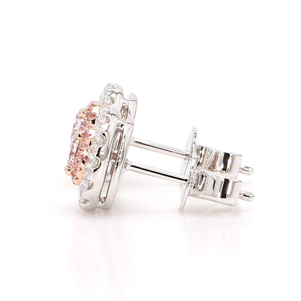 GIA Natural Fancy Brownish Pink Heart Diamond 0.76 Carat TW Gold Earrings