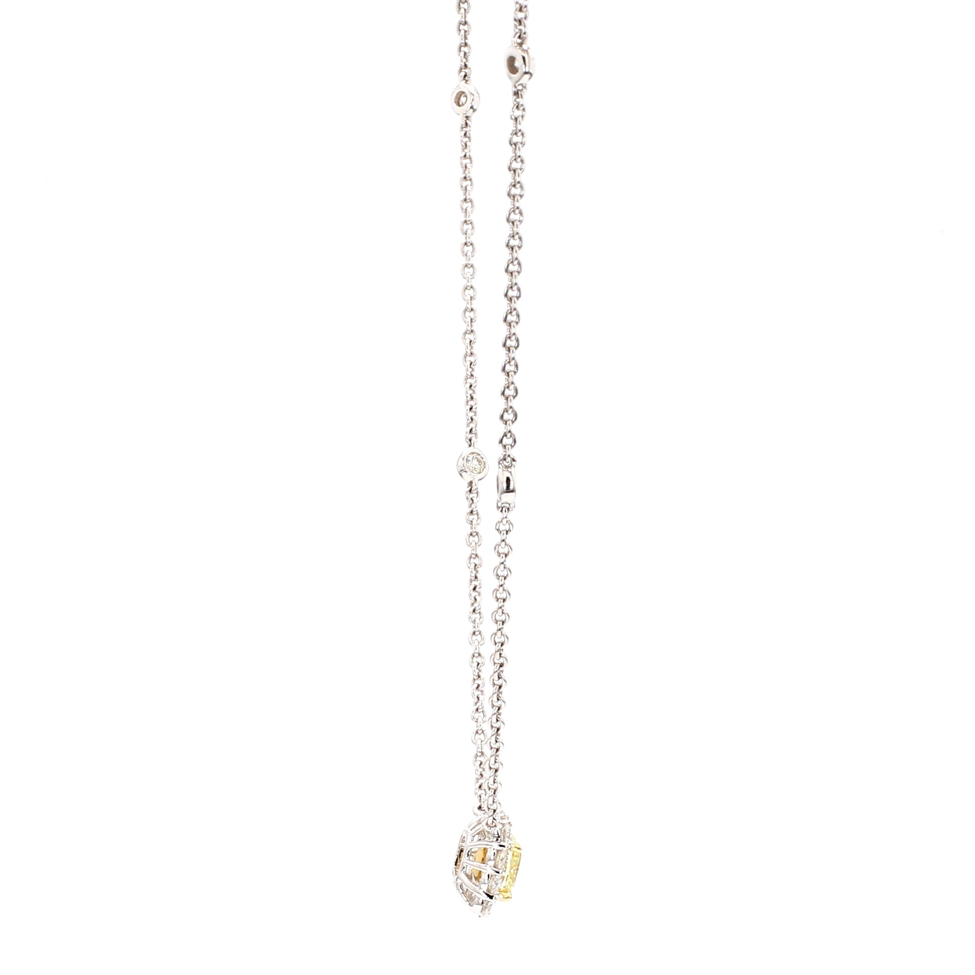 Natural Yellow Cushion Diamond 1.08 Carat TW Gold Necklace