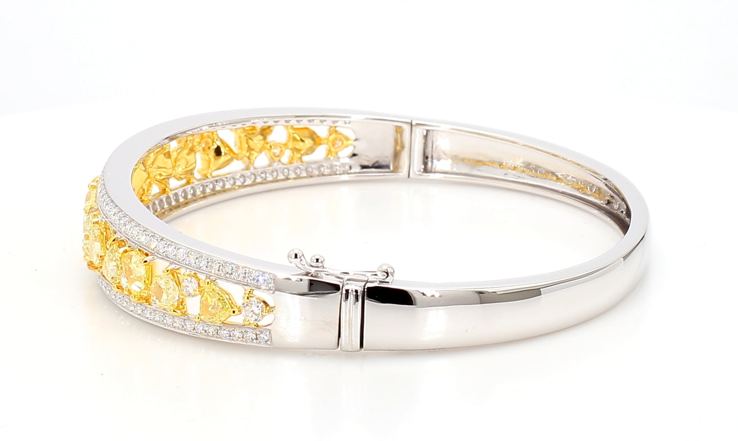 Natural Yellow Trillion Diamond 4.54 Carat TW Gold Cuff Bracelet
