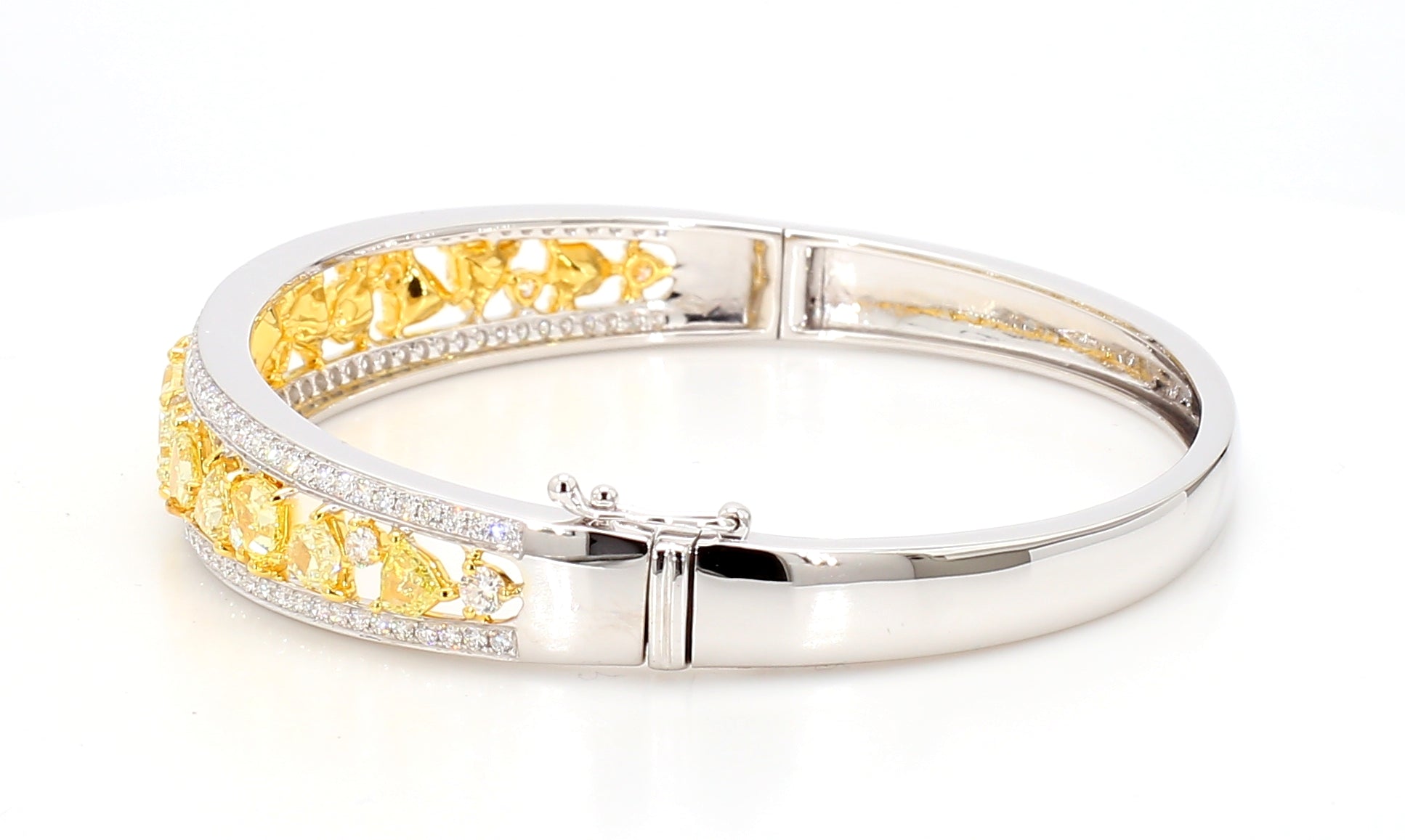 Natural Yellow Trillion Diamond 4.54 Carat TW Gold Cuff Bracelet