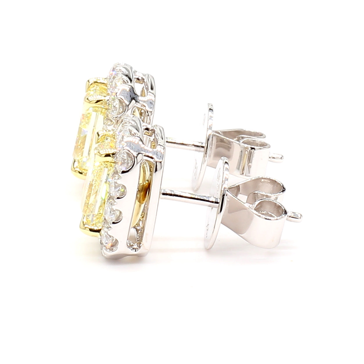 GIA Certified Natural Light Yellow Radiant Diamond 2.76 Carat TW Gold Earrings