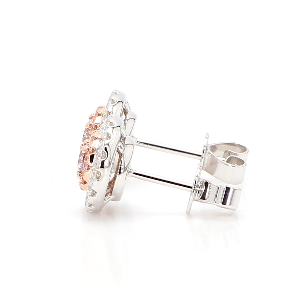 GIA Natural Fancy Purplish Pink Oval Diamond 0.92 Carat TW Gold Earrings