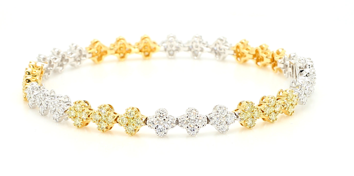 Natural Yellow Round Diamond 3.05 Carat TW Gold Tennis Bracelet