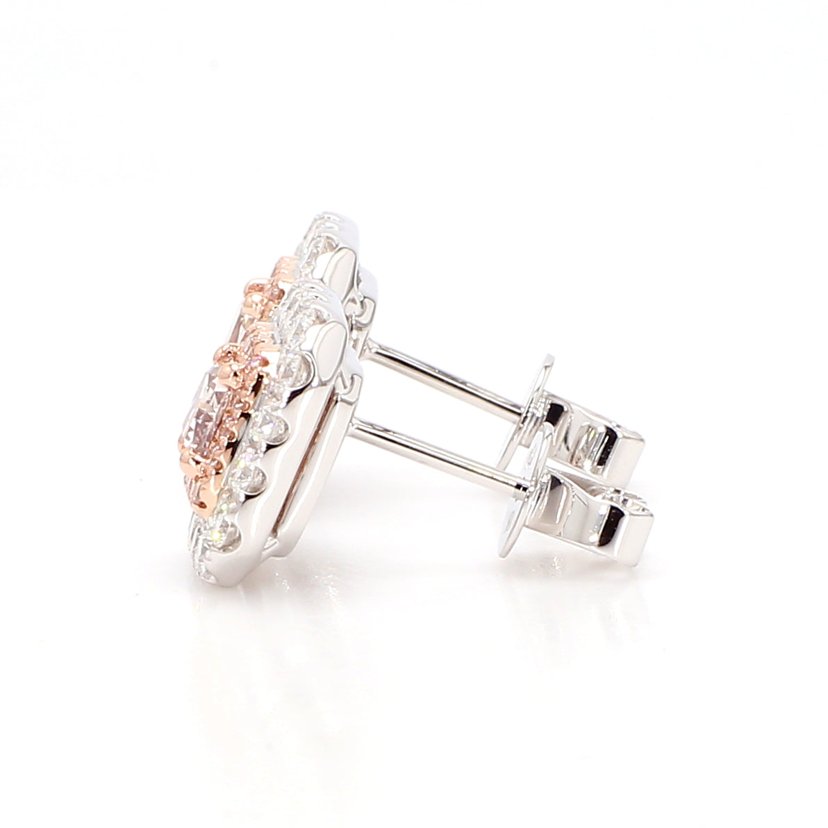 GIA Natural Fancy Light Pinkish Brown Radiant Diamond 1.45 Carat Gold Earrings
