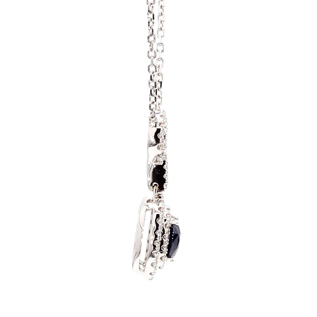 Natural Blue Cushion Sapphire and Diamond 1.65 Carat TW Gold Necklace