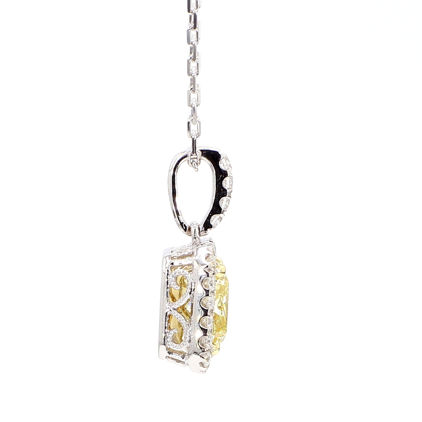 GIA Natural Fancy Light Yellow Cushion Diamond 2.37 Carat TW Gold Pendant
