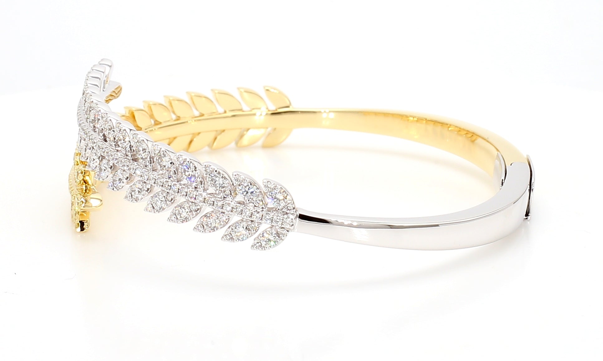 Natural Yellow Round Diamond 3.29 Carat TW Gold Cuff Bracelet