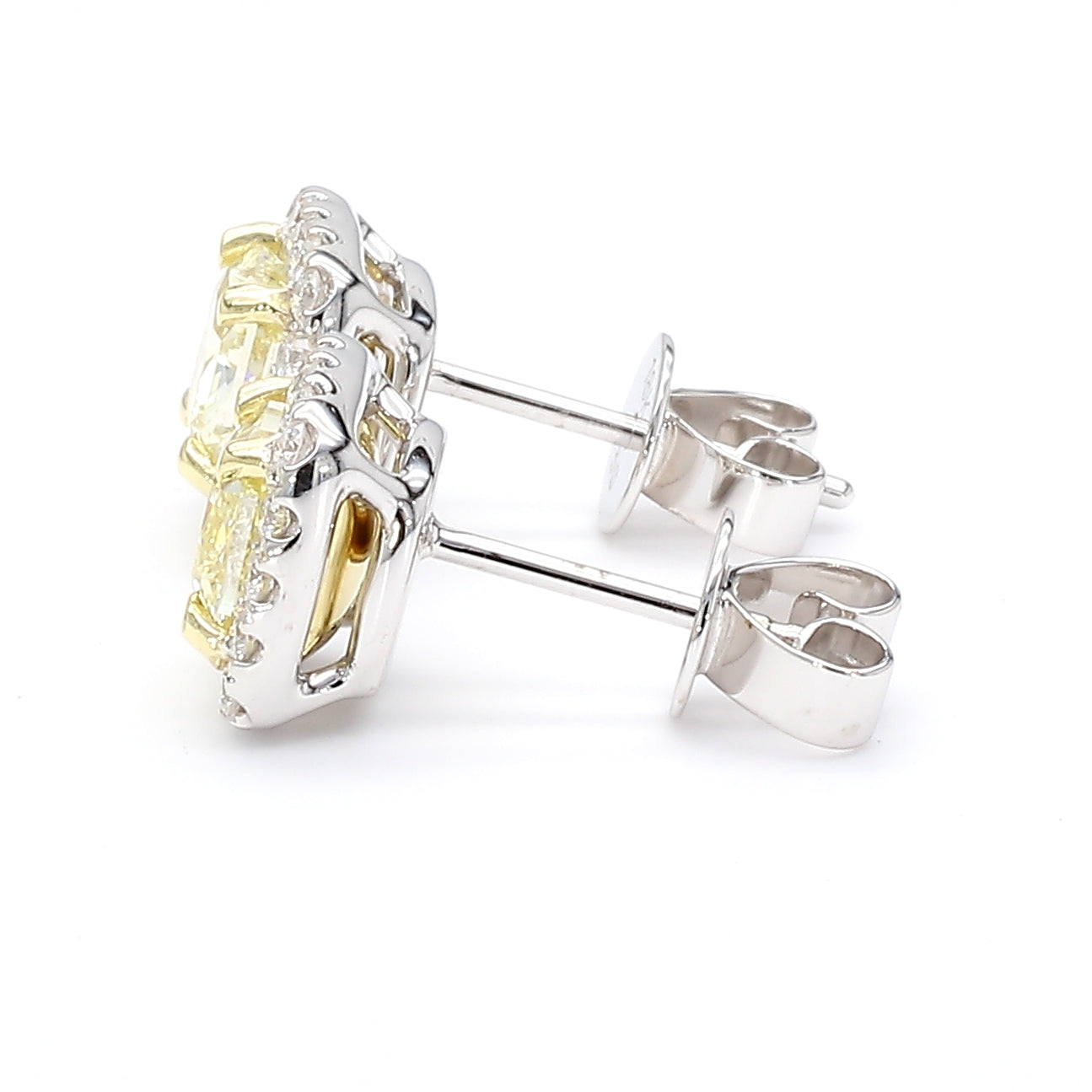 GIA Certified Natural Light Yellow Radiant Diamond 1.79 Carat TW Gold Earrings