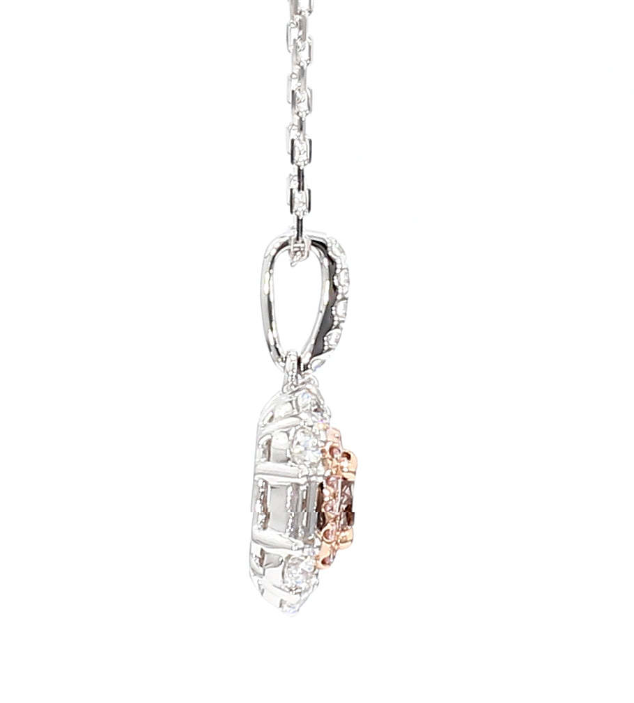 GIA Natural Fancy Pinkish Brown Cushion Diamond 1.66 Carat TW Gold Pendant