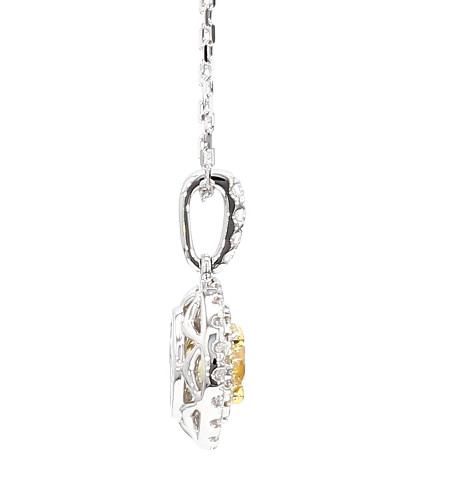 GIA Certified Natural Light Yellow Round Diamond 1.49 Carat TW Gold Pendant