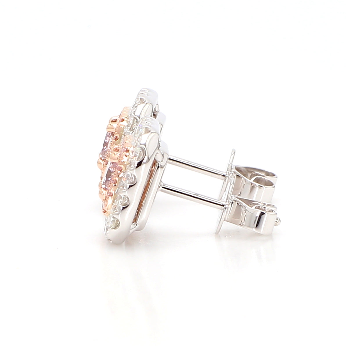 GIA Natural Fancy Brownish Pink Radiant Diamond 1.10 Carat TW Gold Earrings