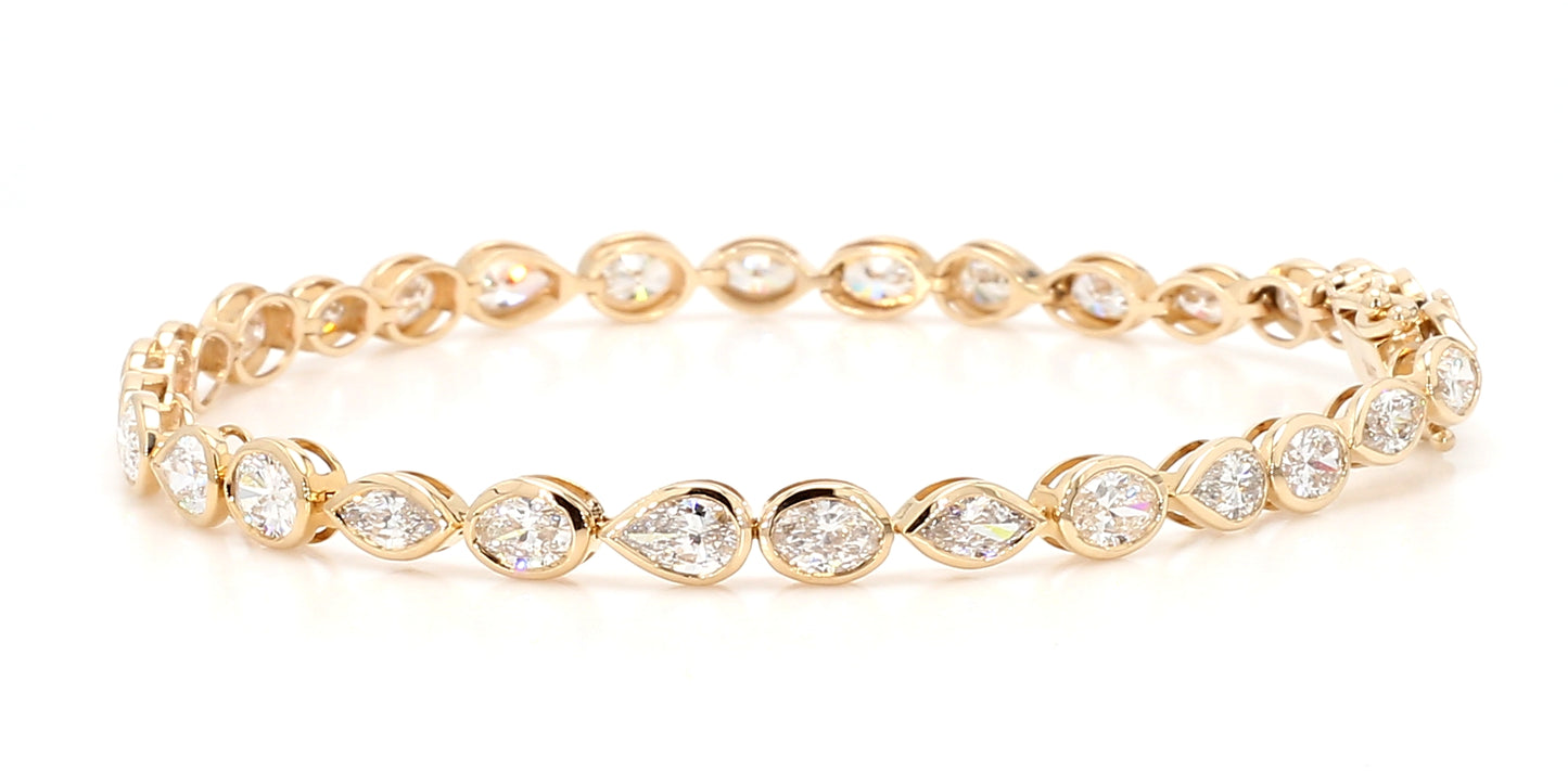 Natural White Oval Diamond 6.19 Carat TW Gold Tennis Bracelet