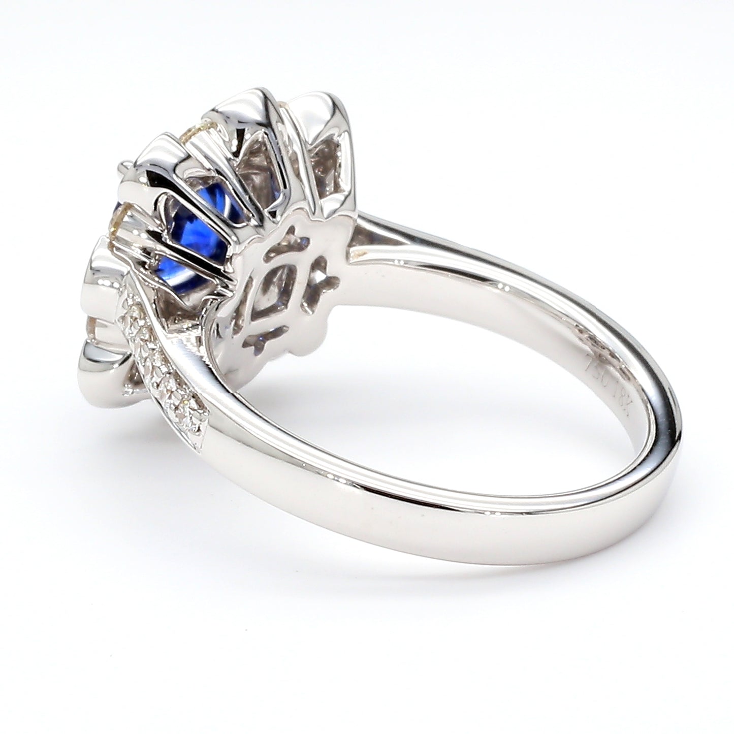 Natural Blue Cushion Sapphire and Diamond 2.03 Carat TW Gold Ring