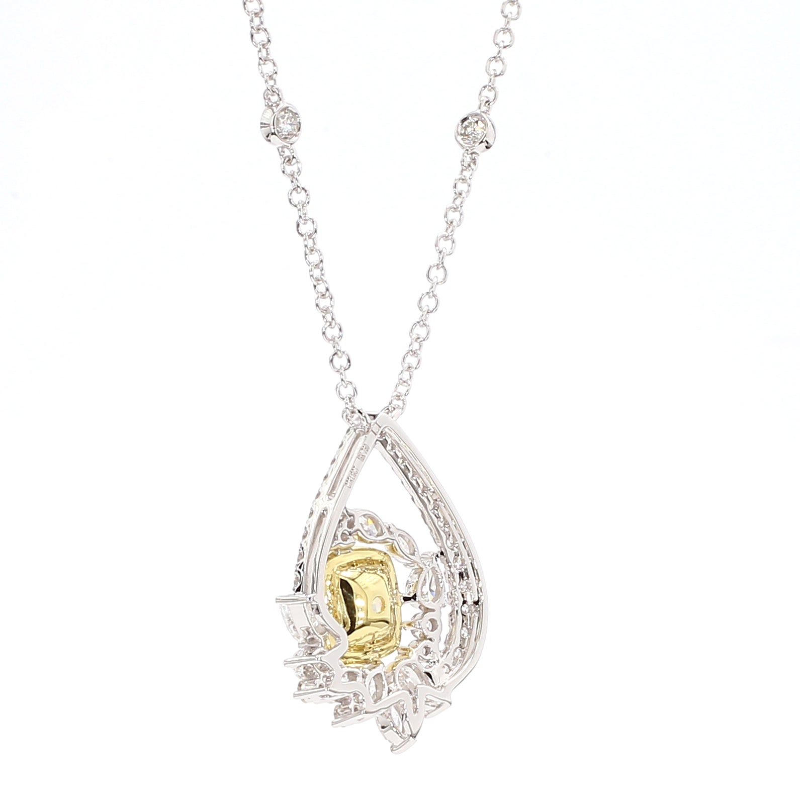 GIA Certified Natural Light Yellow Cushion Diamond 2.84 Carat TW Gold Necklace