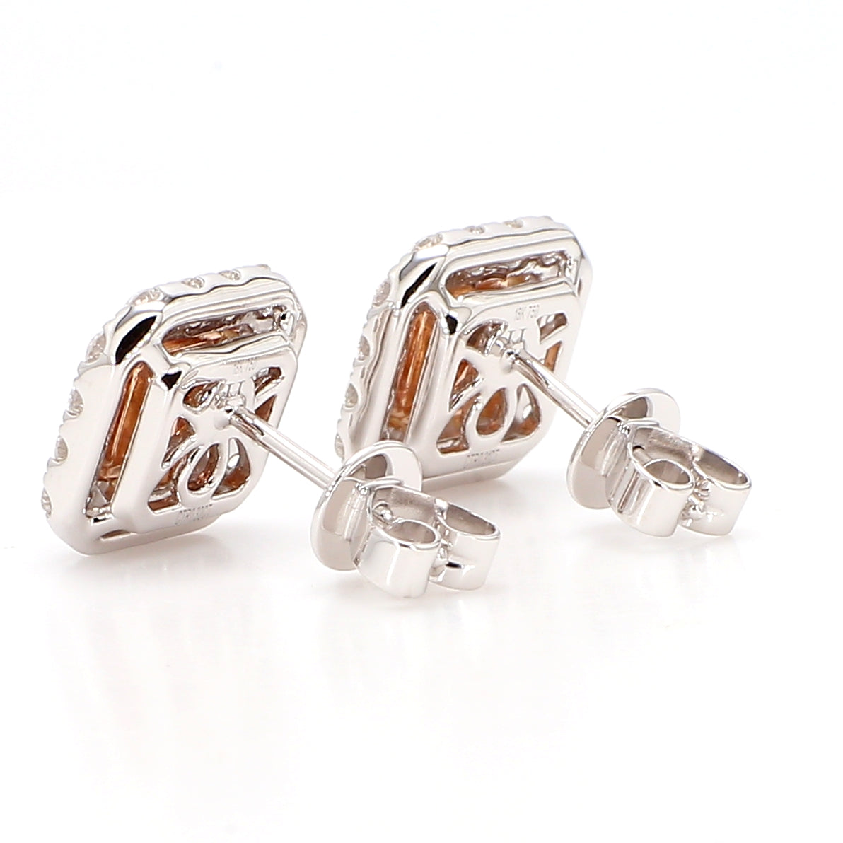 GIA Natural Fancy Light Pinkish Brown Radiant Diamond 1.45 Carat Gold Earrings