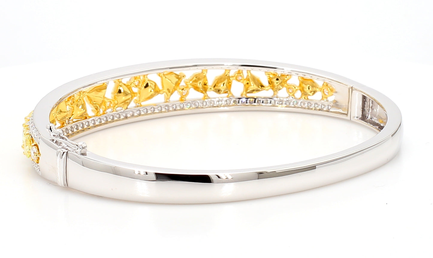 Natural Yellow Trillion Diamond 4.54 Carat TW Gold Cuff Bracelet