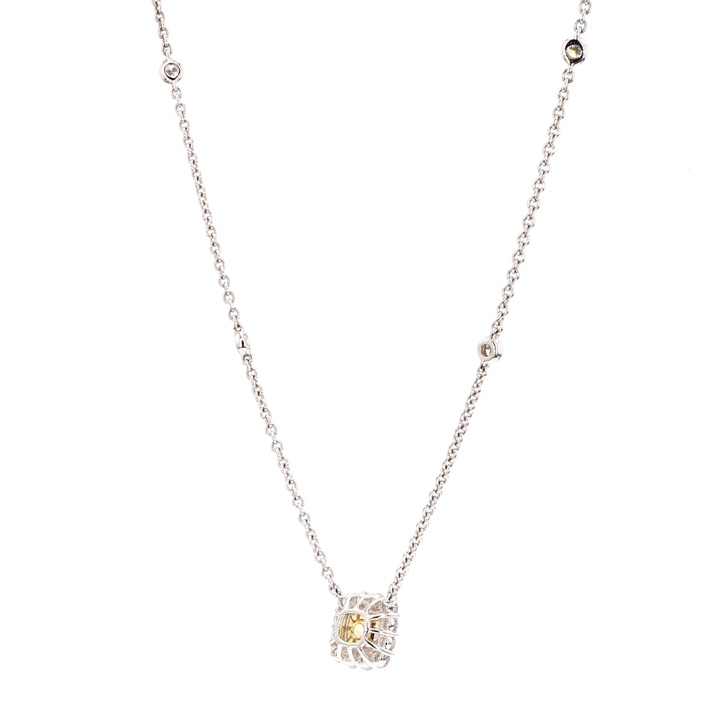 Natural Yellow Cushion Diamond 1.08 Carat TW Gold Necklace