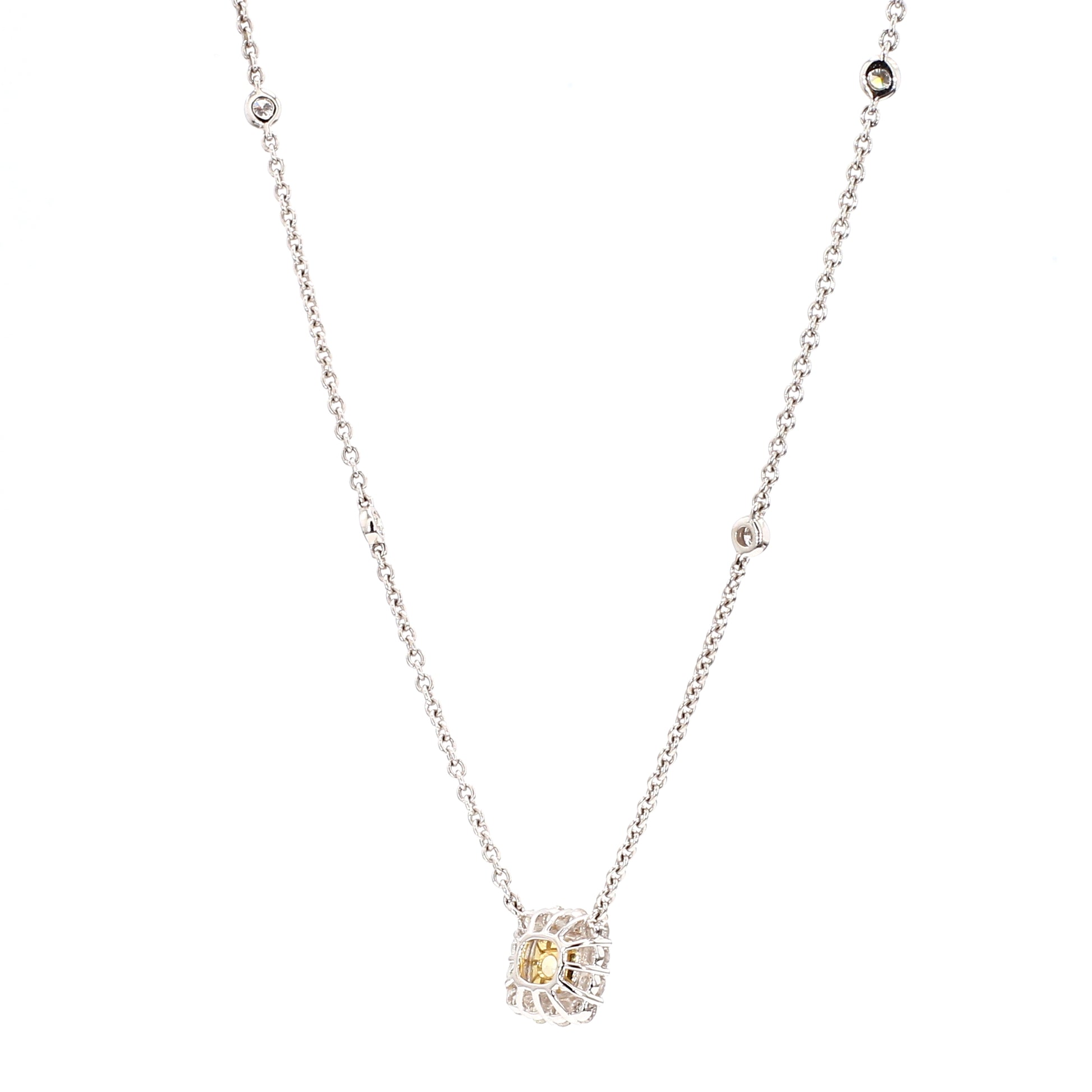 Natural Yellow Cushion Diamond 1.08 Carat TW Gold Necklace