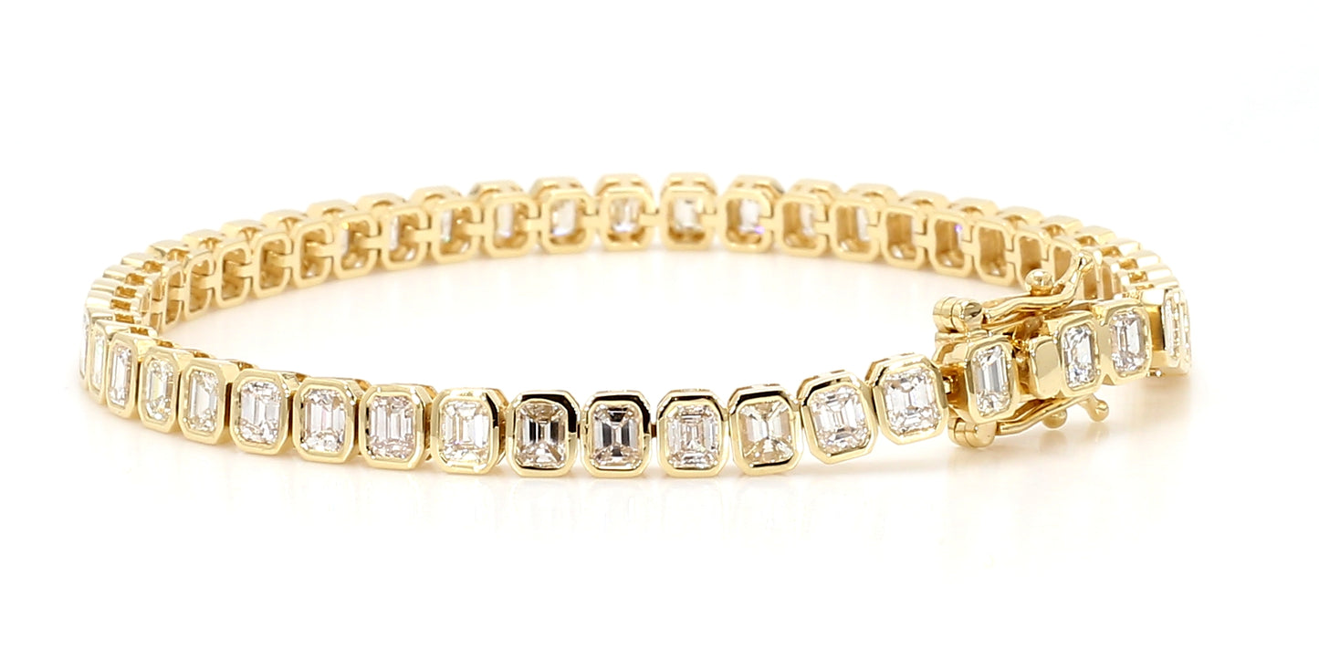 Natural White Emerald Diamond 6.38 Carat TW Gold Tennis Bracelet