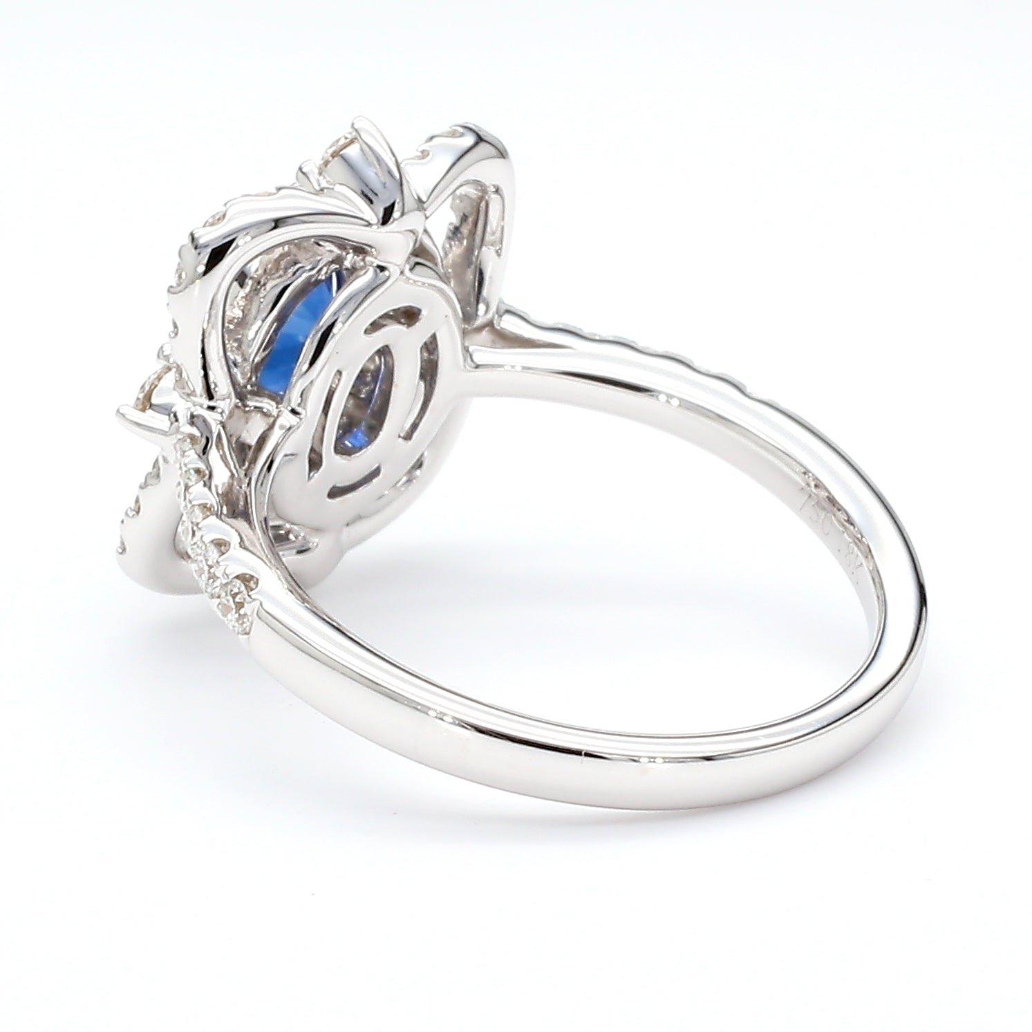 Natural Blue Oval Sapphire and Diamond 1.62 Carat TW Gold Ring