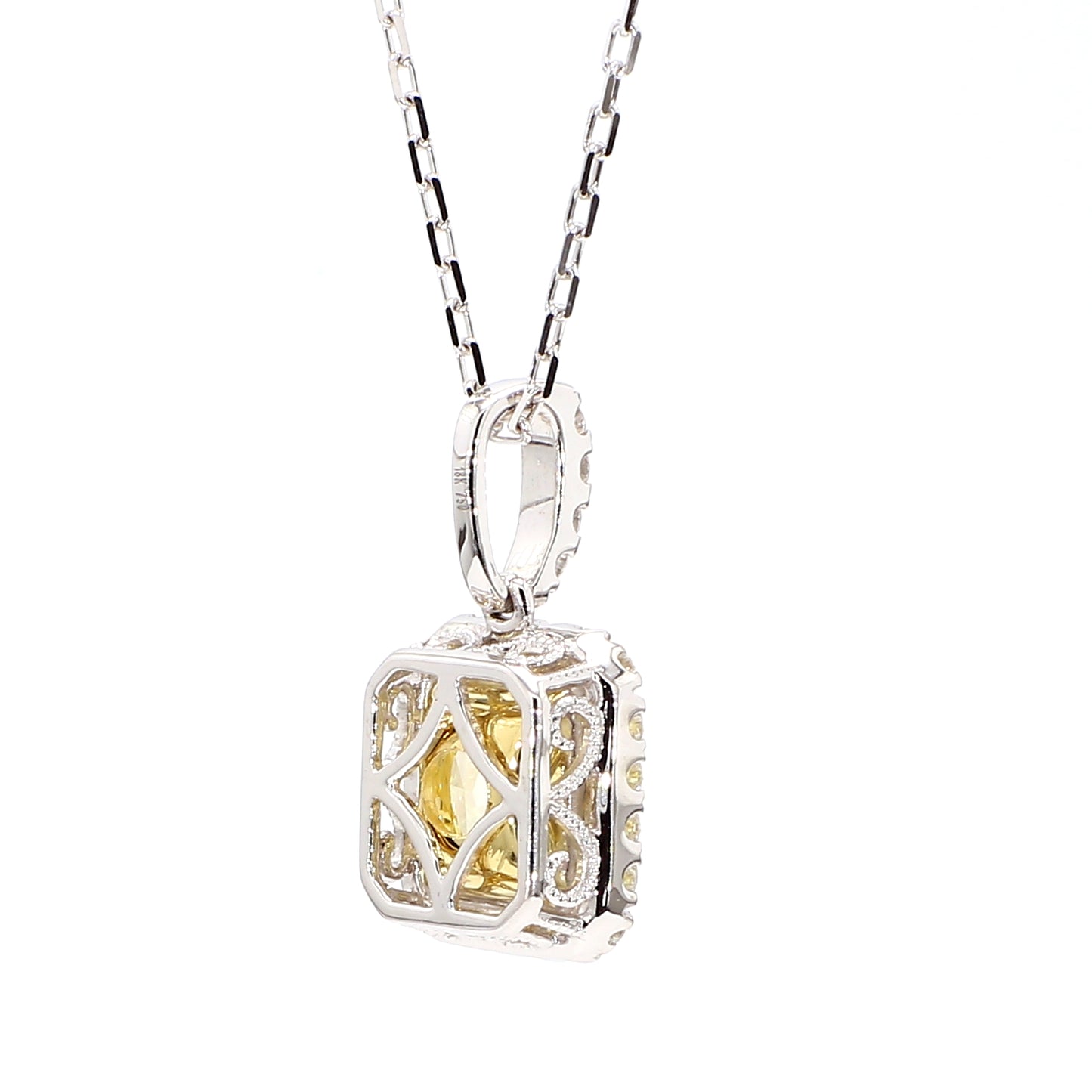 GIA Natural Fancy Light Yellow Cushion Diamond 2.37 Carat TW Gold Pendant